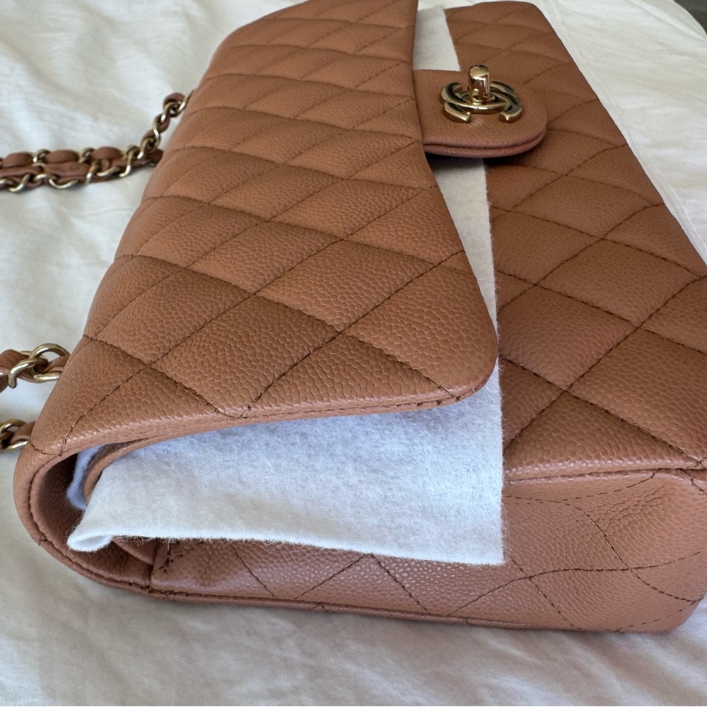 CHANEL Classic 11.12 Medium Double Flap in Camel Caviar Leather Gold Hardware - Picture 6 of 12